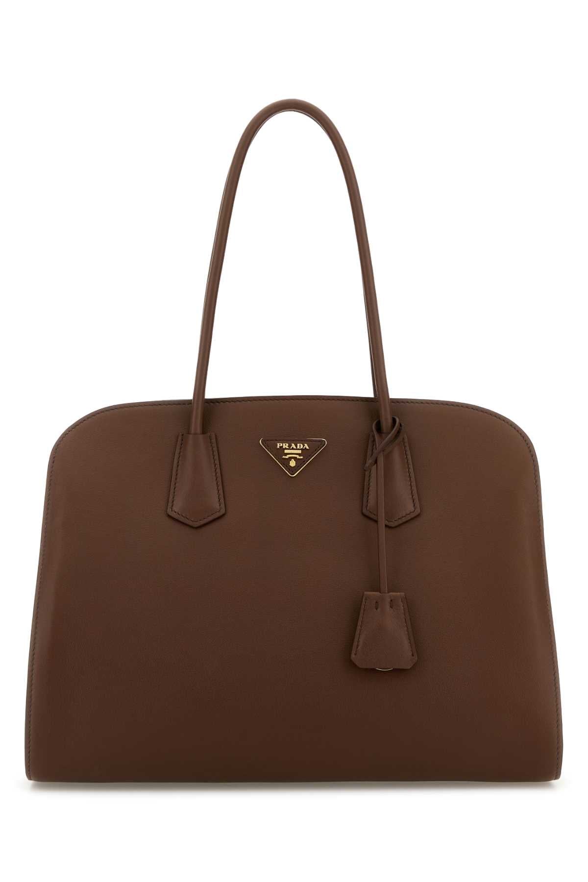 CHOCOLATE LEATHER SHOPPING BAG