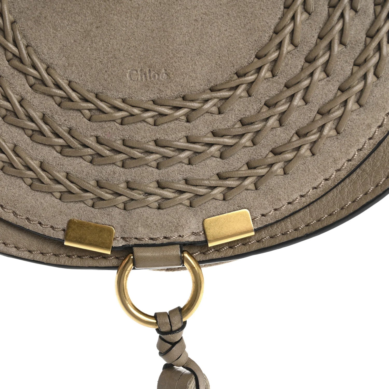 Suede Calfskin Braided Mini Marcie round Crossbody Bag Motty Grey
