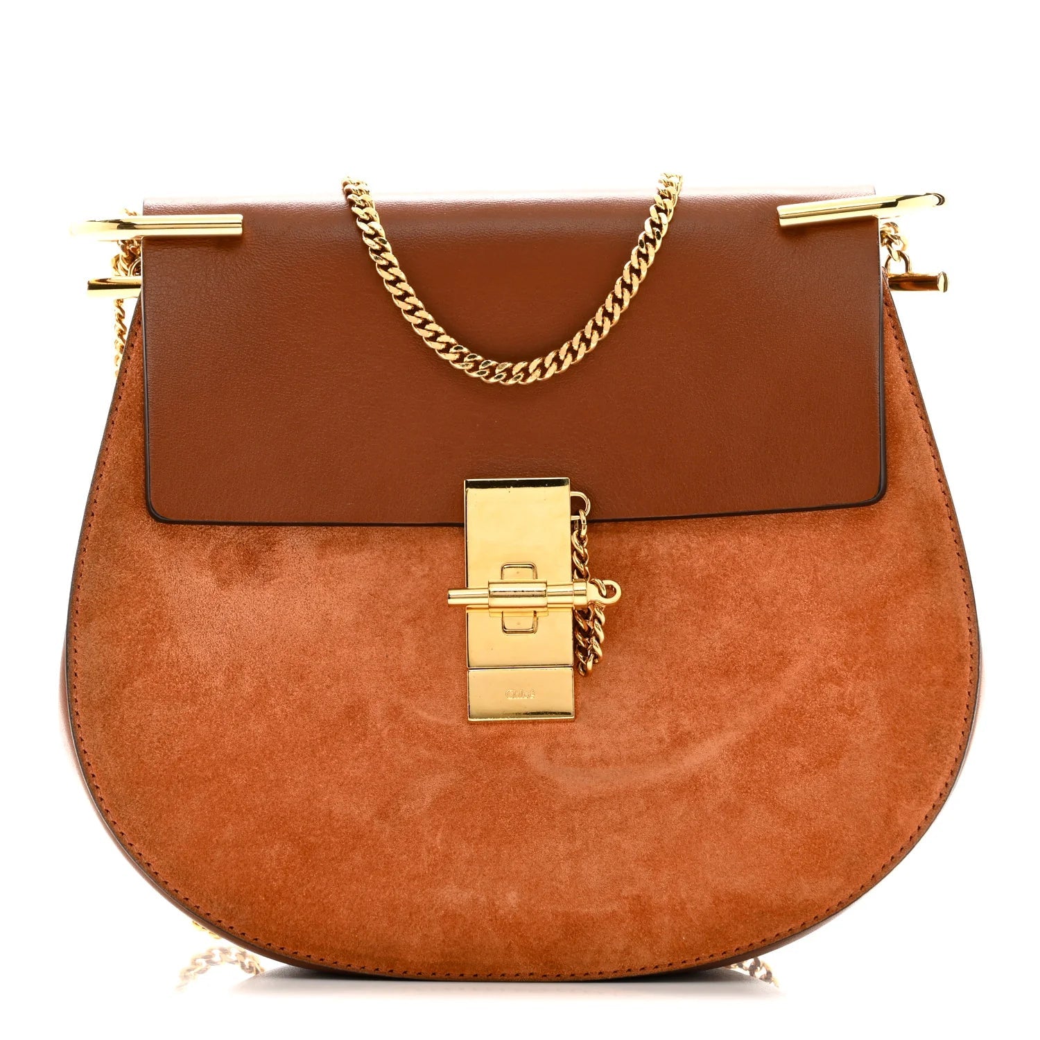 Suede Smooth Calfskin Drew Shoulder Bag Classic Tobacco