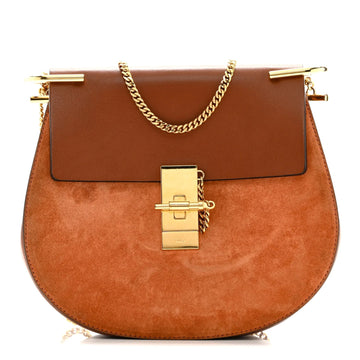 Suede Smooth Calfskin Drew Shoulder Bag Classic Tobacco