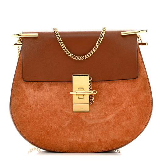 Suede Smooth Calfskin Drew Shoulder Bag Classic Tobacco