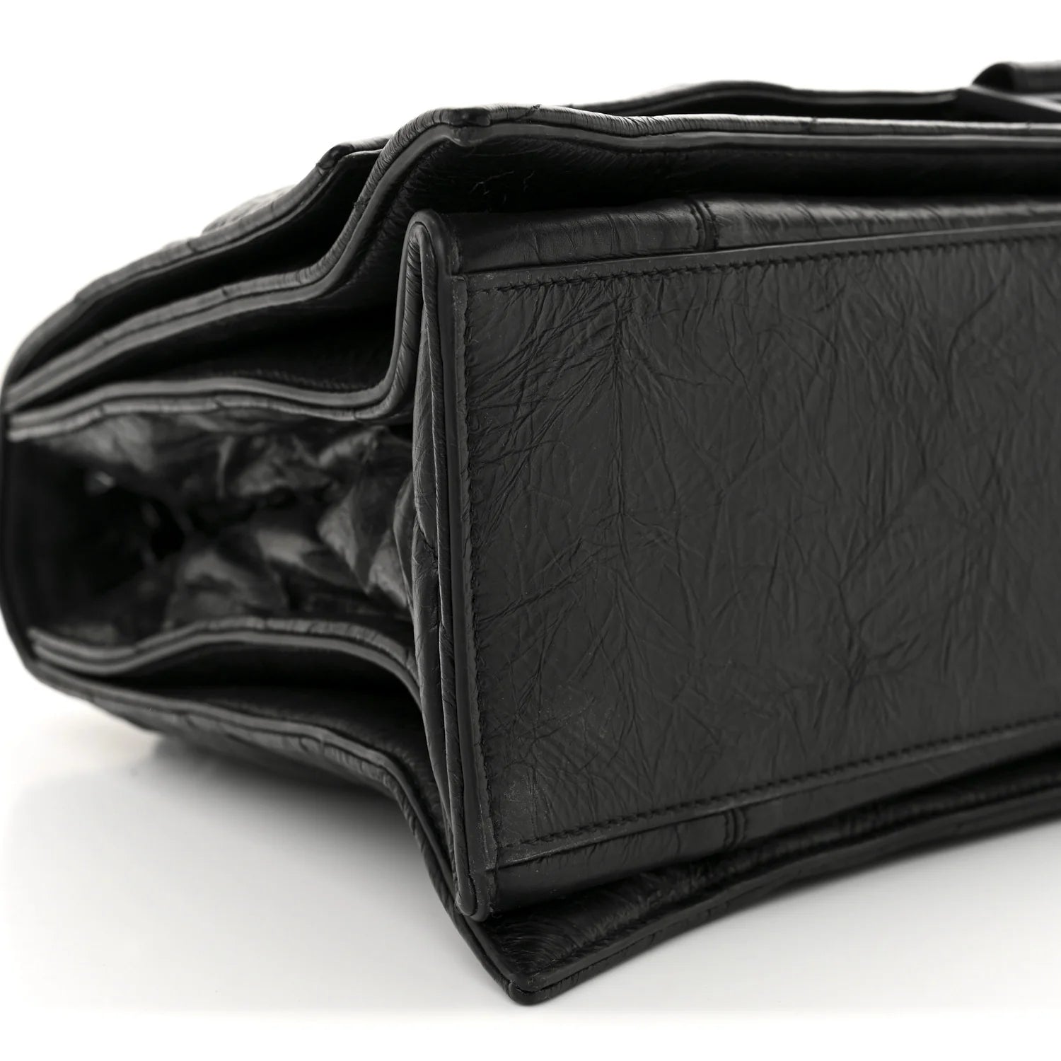 Crushed Calfskin Quilted Matte Black Hardware Large Crush Chain Bag Black