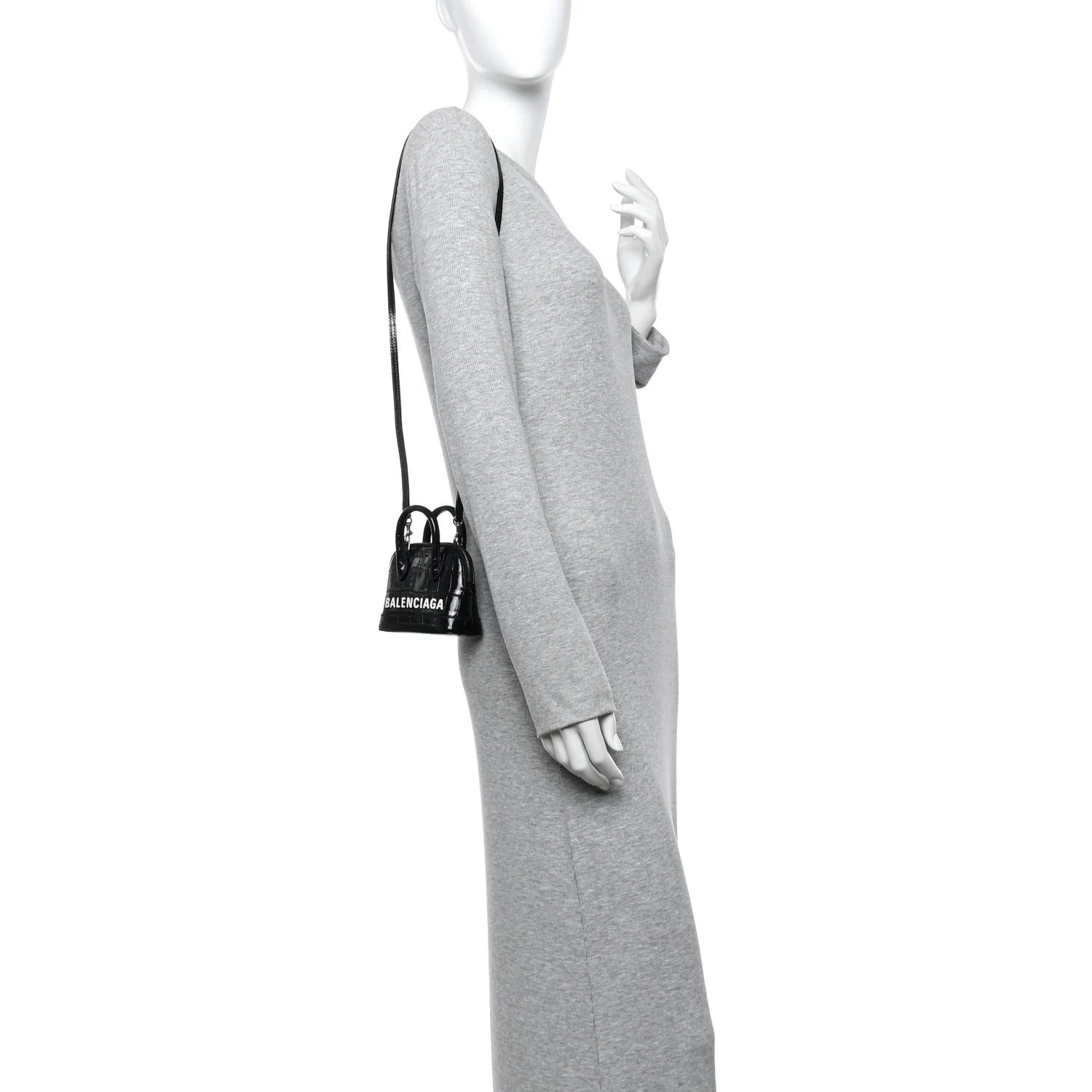 Shiny Calfskin Logo Crocodile Embossed Mini Ville Top Handle Bag Black