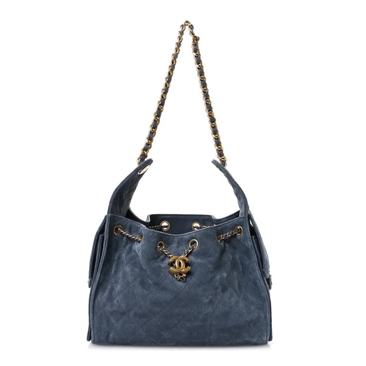 Suede Quilted Small  25 Handbag Blue