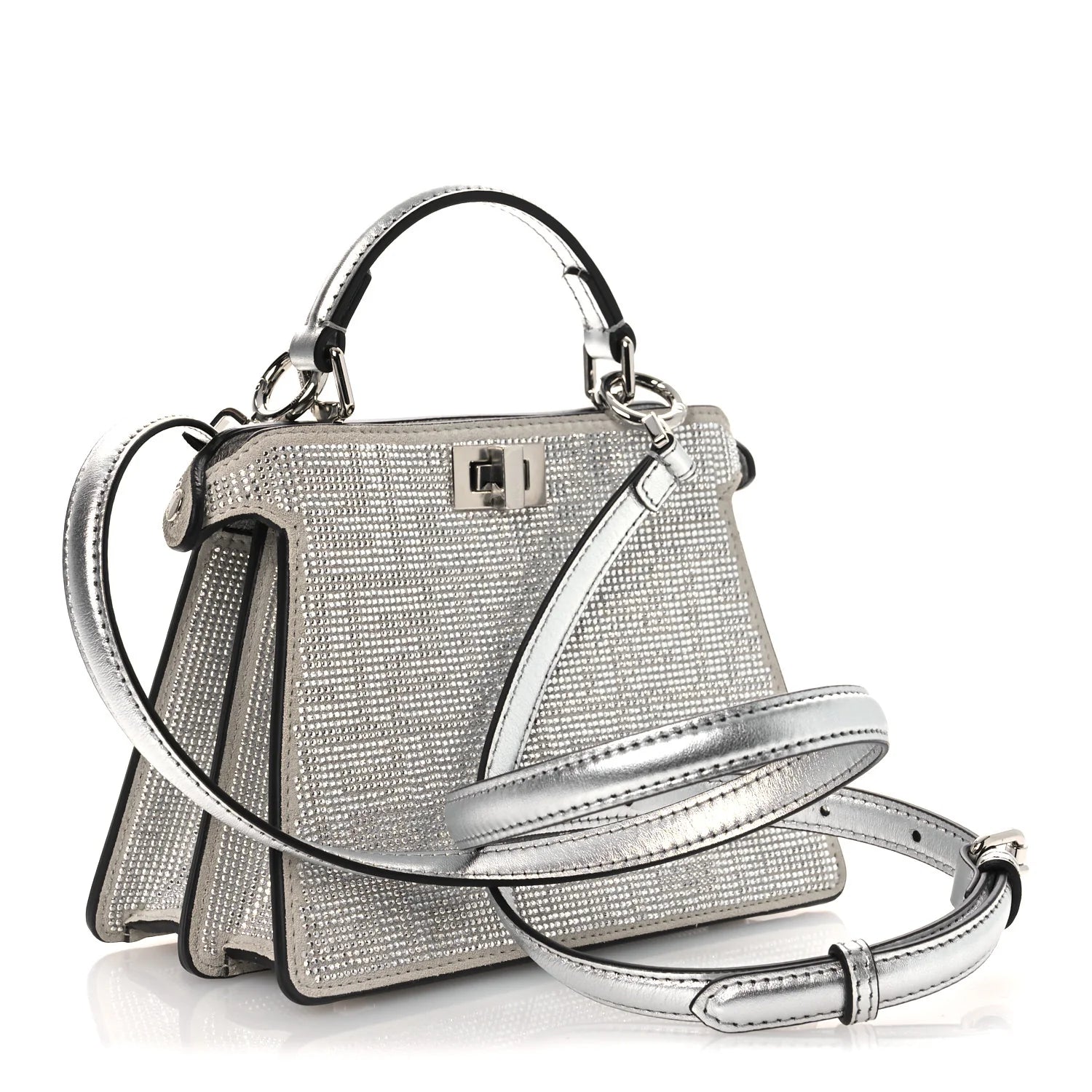 Crystal Vitello Laminato FF Petite Peekaboo I SEE U Satchel Crystal Argento