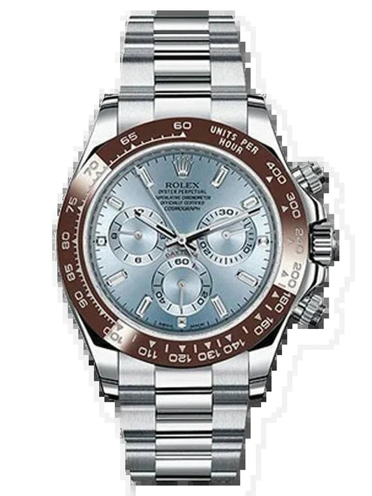 Rolex Daytona Platinum 40Mm Ice Blue Diamond Baguette Dial 116506 Id