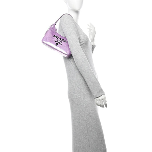 Paillettes Sequin Mini Re-Edition 2000 Bag Lilium Black