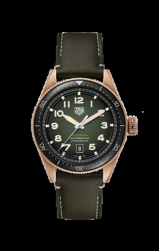 Unworn  Autavia Calibre 5 Chronometer, 42 Mm, Bronze and Ceramic, Ref# WBE5190.FC8268, Box & Papers