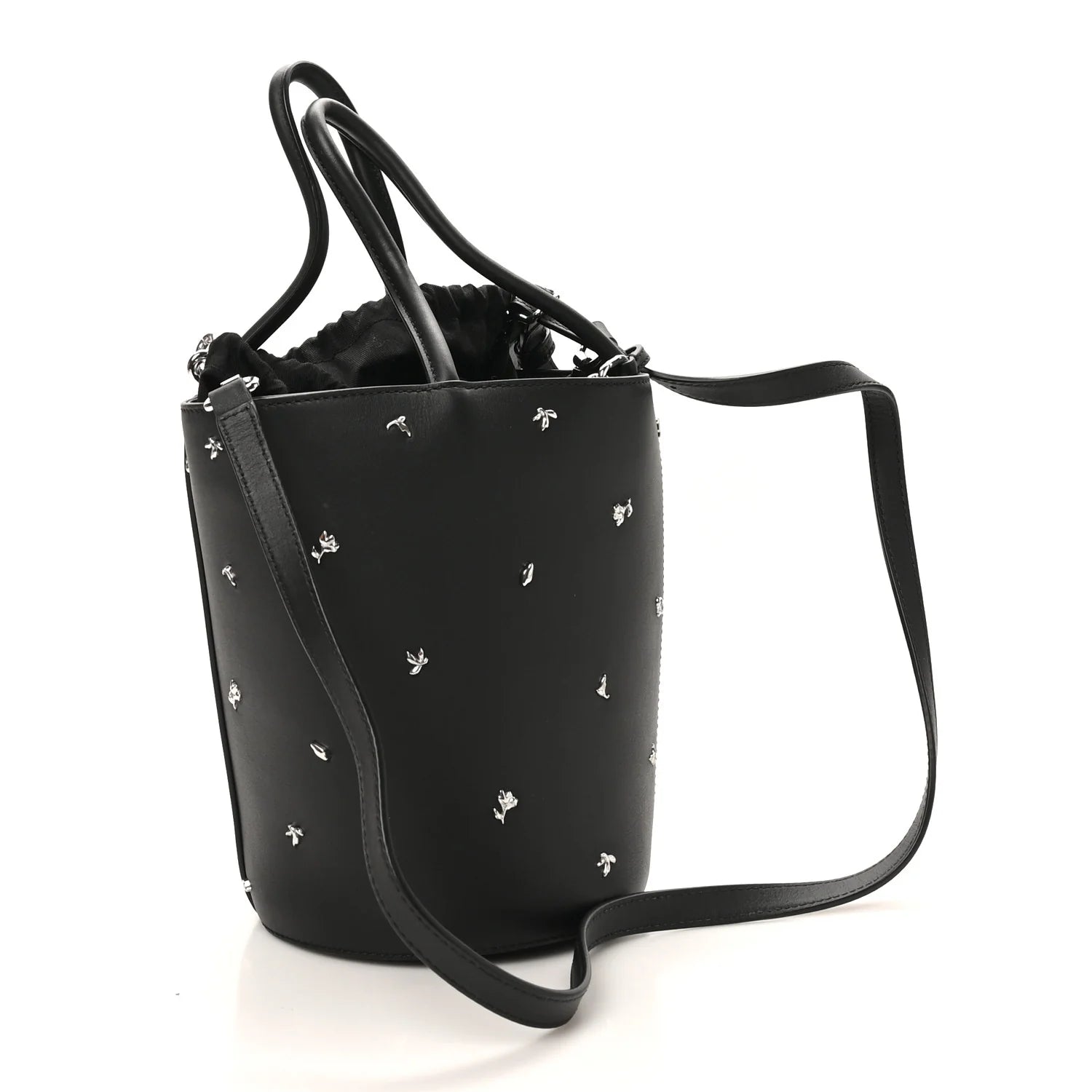 Smooth Calfskin Studded Roxy Bucket Bag Black
