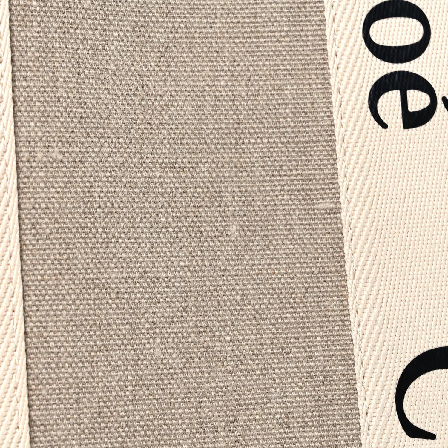 Linen Canvas Calfskin Blanket Stitched Medium Woody Ribbon Tote White Multicolor