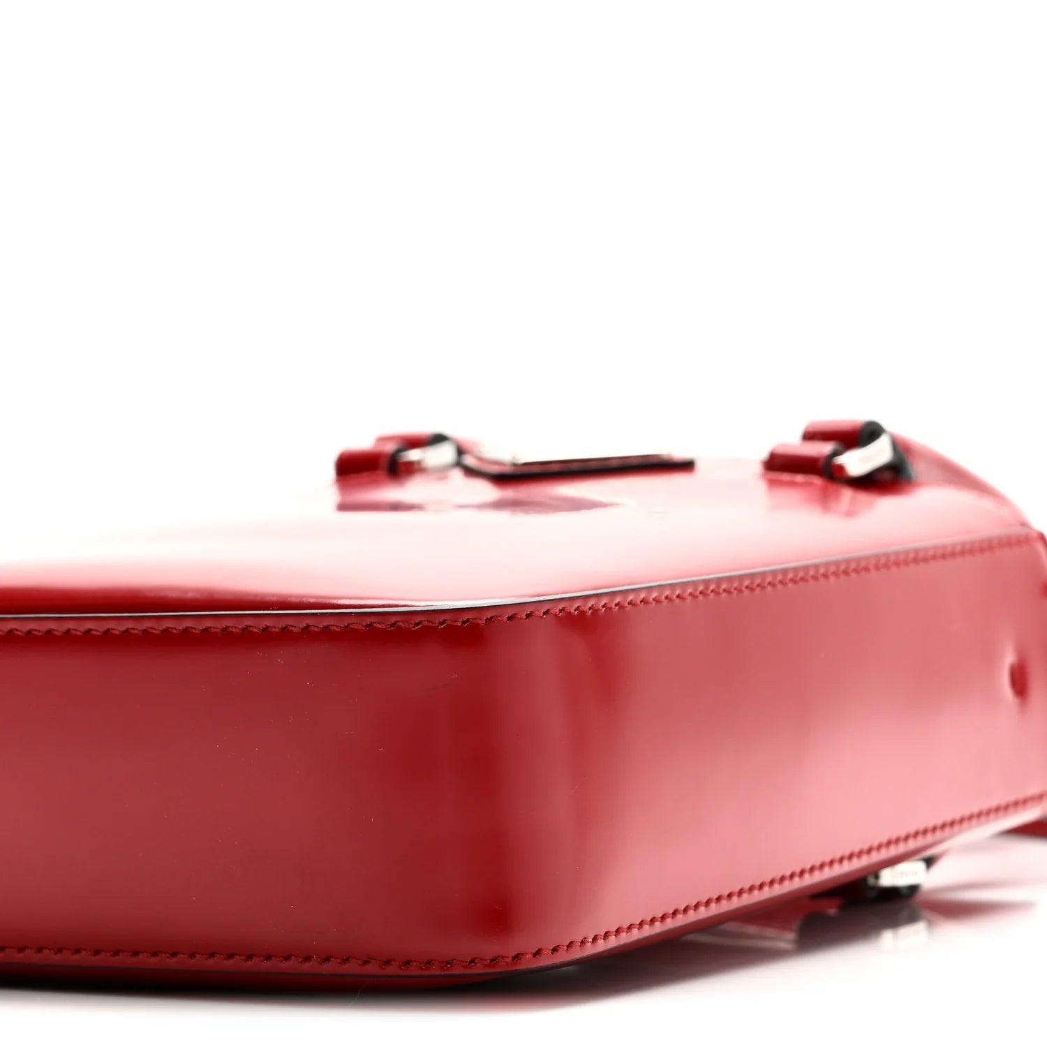 Spazzolato Metal Triangle Logo Small Double Handle Crossbody Tote Scarlatto