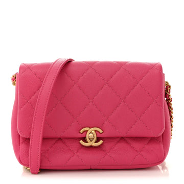 Shiny Caviar Quilted Small Chain Melody Flap Dark Pink