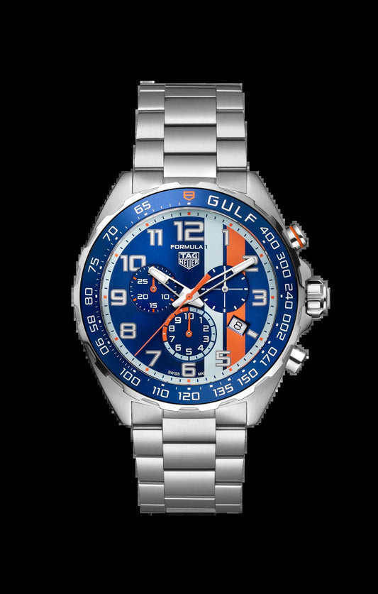 Unworn  Formula 1 Chronograph X Gulf, Stainless Steel, 43Mm, Ref# CAZ101AT.BA0842, Box & Papers