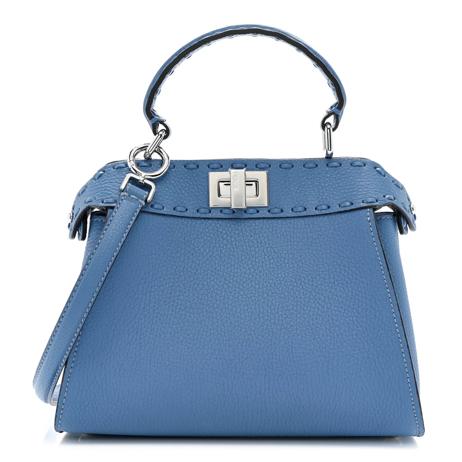 Cuoio Romano Selleria Macro Stitchings Mini Peekaboo Iconic Satchel Argento Blue