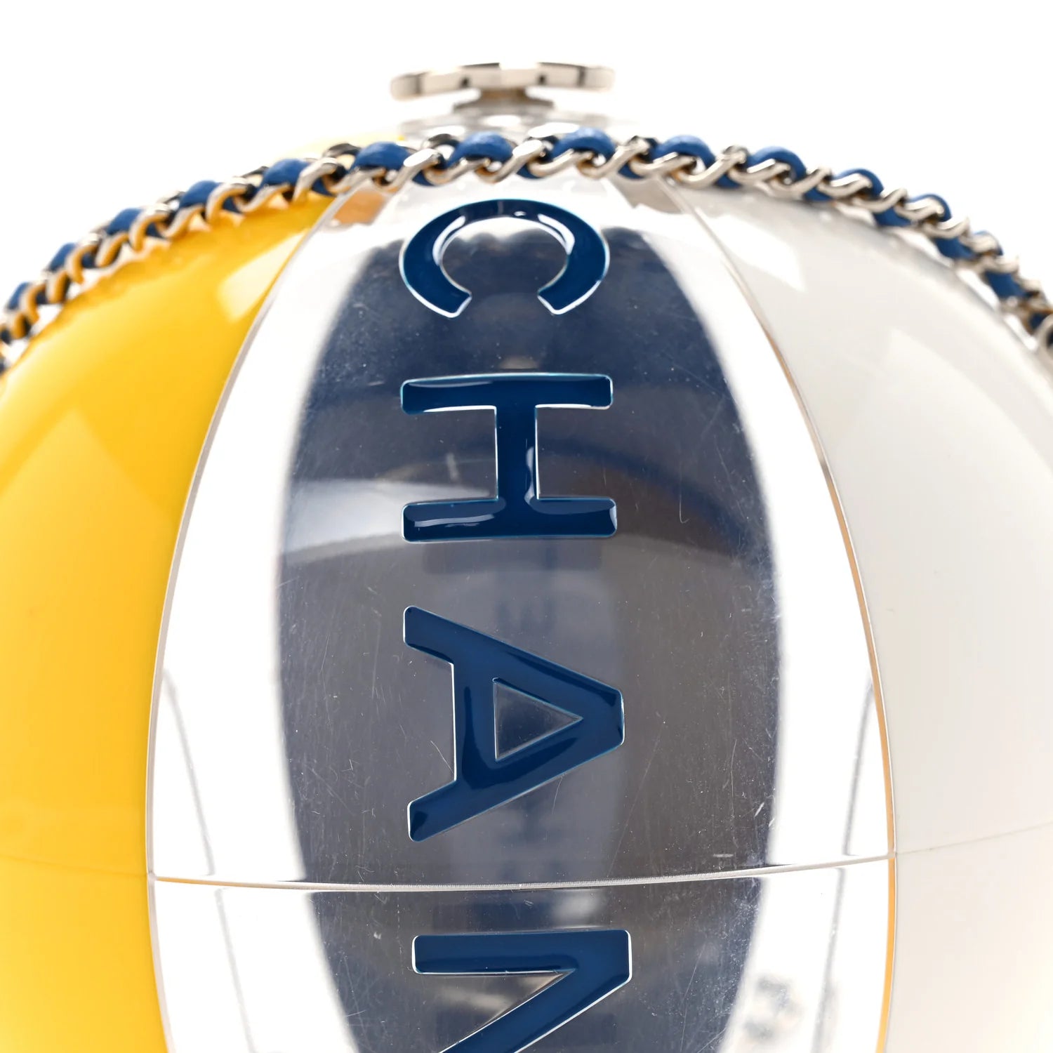 Plexiglass Coco Beach Ball Minaudiere Clutch Yellow White Blue