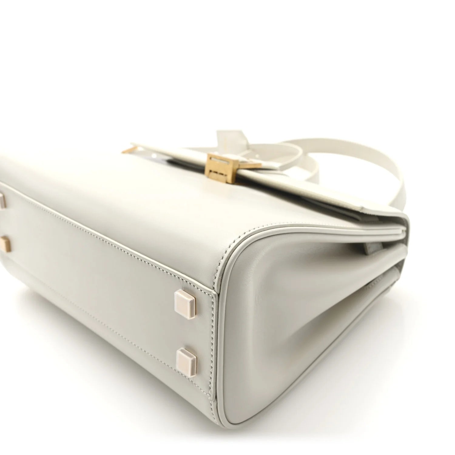 Shiny Calfskin Le Fermoir Top Handle Bag Small Crema Soft