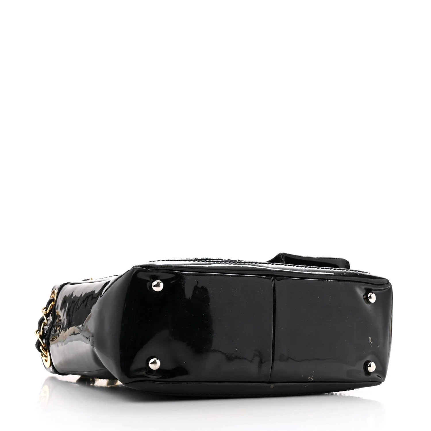 Patent Pony Hair Small Pocket Tote Black