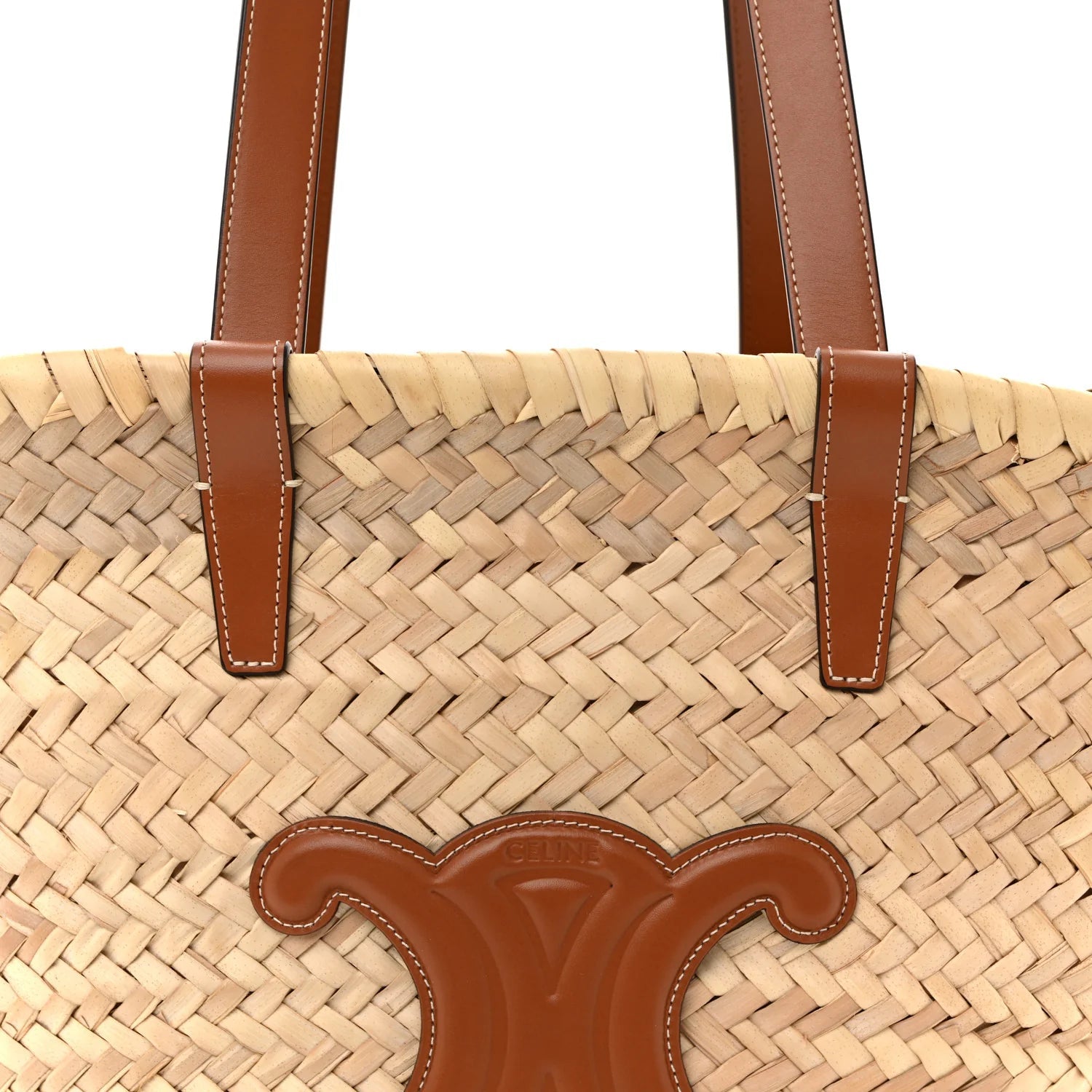 Raffia Calfskin Triomphe Medium Panier Tan