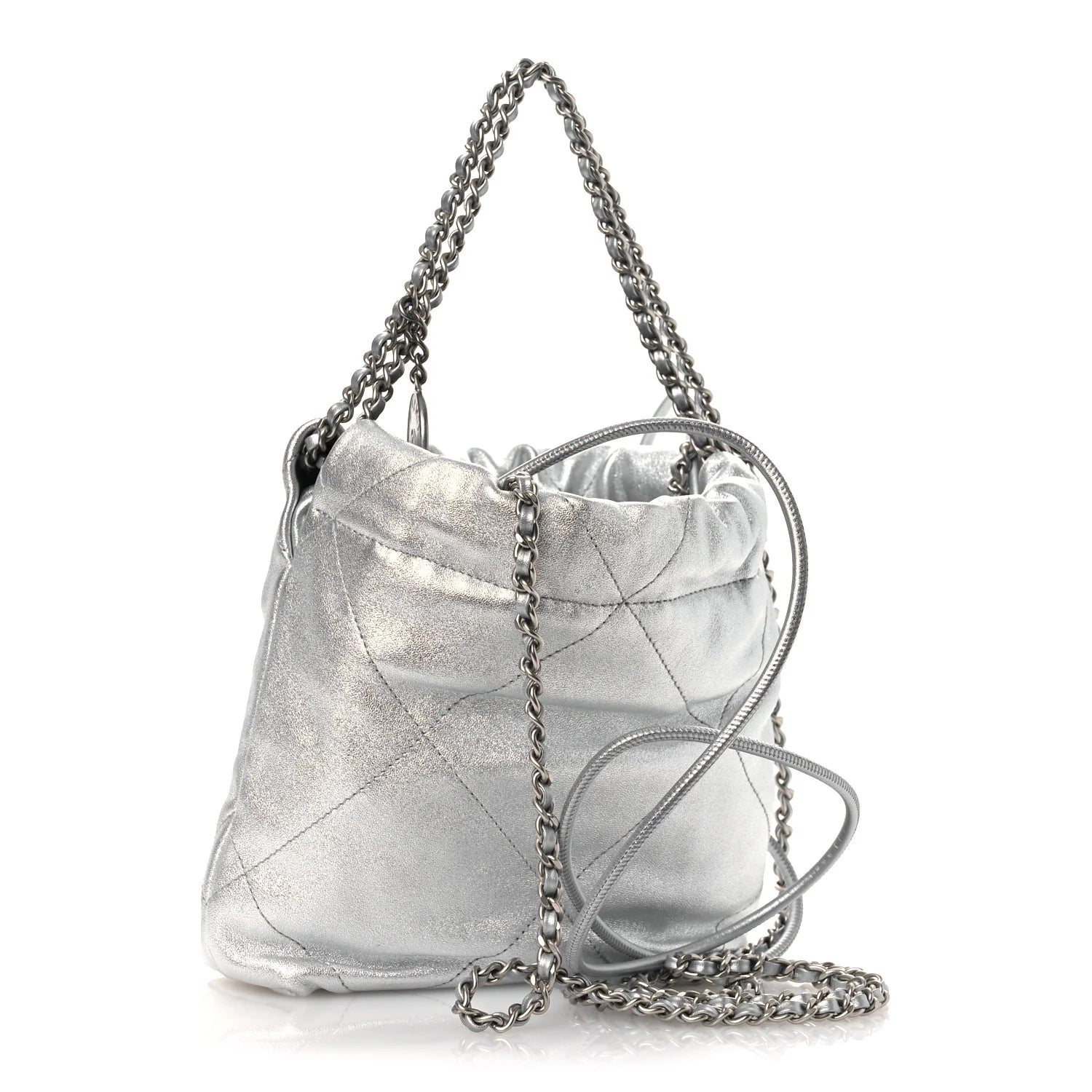 Metallic Lambskin Quilted Mini  22 Silvery