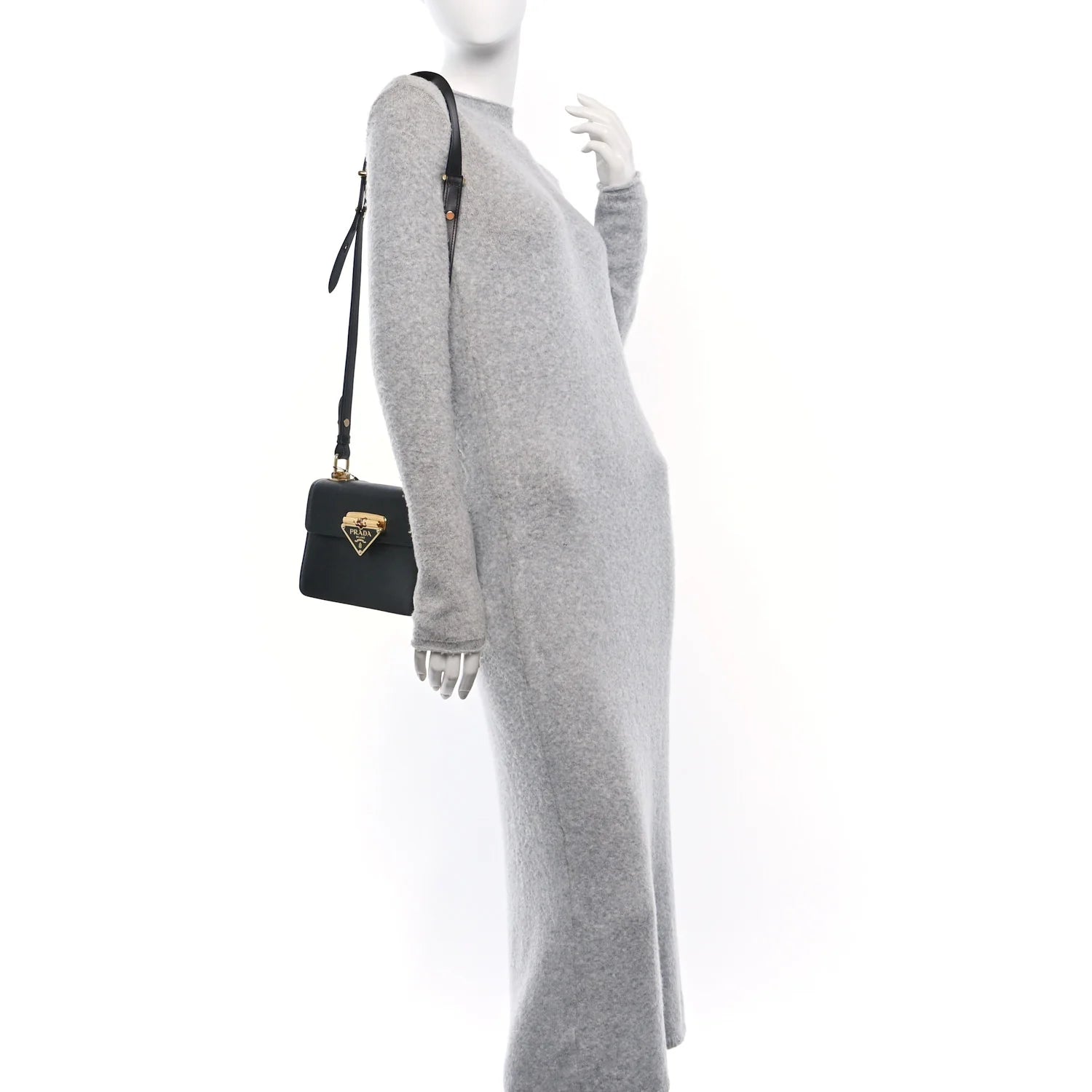 Saffiano Symbole Flap Shoulder Bag Black