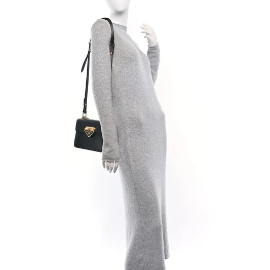 Saffiano Symbole Flap Shoulder Bag Black