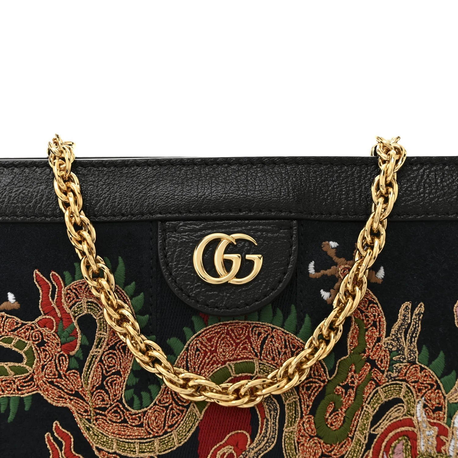 Suede Patent Web Dragon Embroidered Small Ophidia Chain Shoulder Bag Blue Black