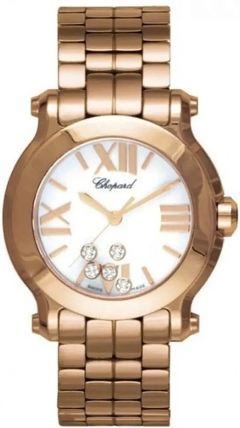 Unworn  Happy Sport, 18K Rose Gold, 5 Floating Diamonds, 30Mm, Ref# 274189-5011, Box and Papers