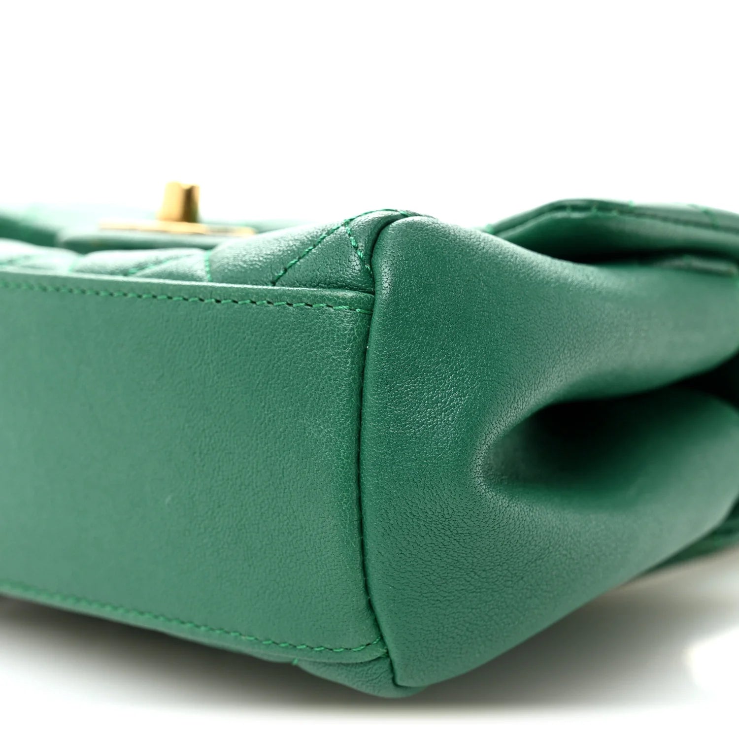 Shiny Sheepskin Quilted Mini Trapezio Flap Green