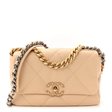 Shiny Goatskin Quilted Medium  19 Flap Beige