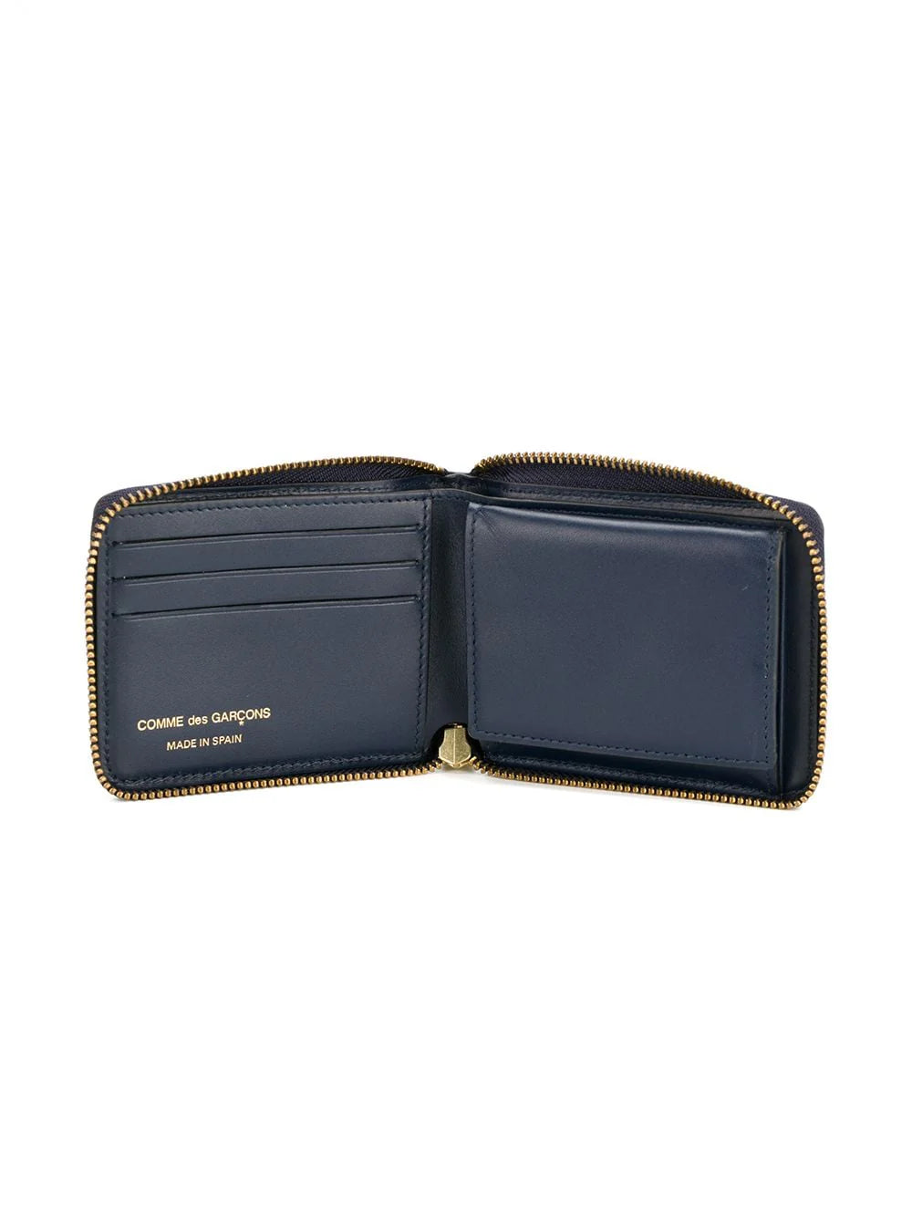 NAVY LEATHER ZIPPED WALLET.