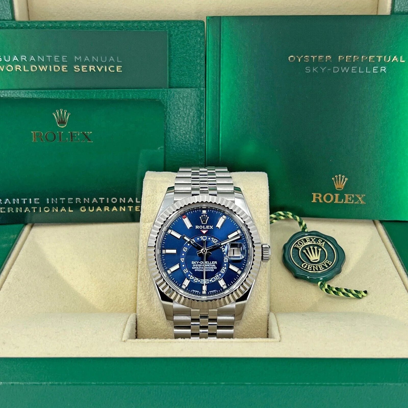 Sky-Dweller Stainless Steel and 18K White Gold Blue 42Mm Jubilee, Ref# 326934-0004