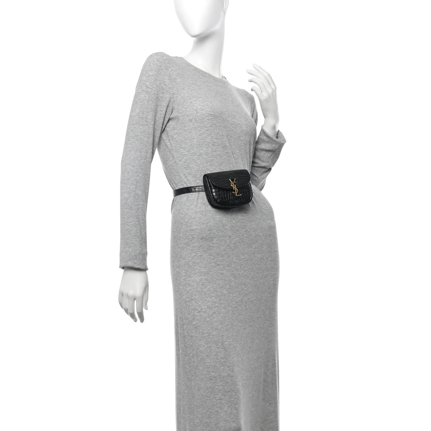 Crocodile Embossed Calfskin Small Kaia Satchel Black