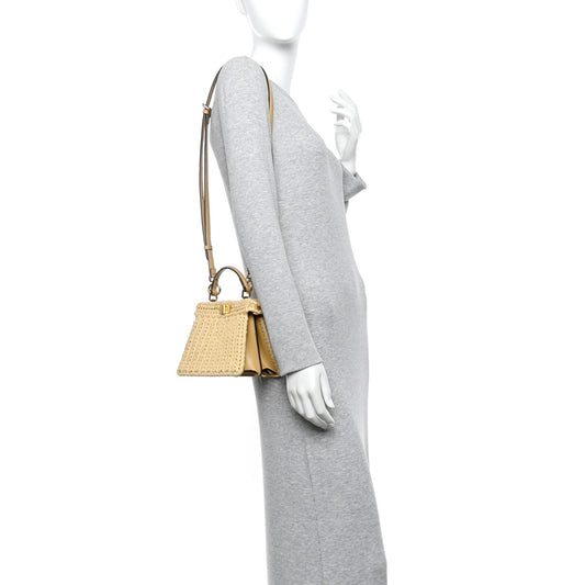 Paglia Vitello King Nappa Woven Petite Peekaboo I SEE U Satchel Sahara