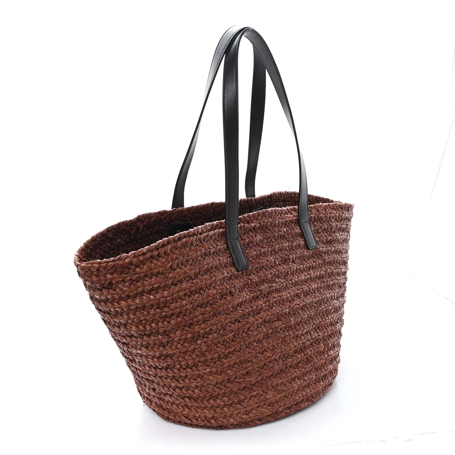 Raffia Calfskin Medium Panier Tote Dark Chocolate