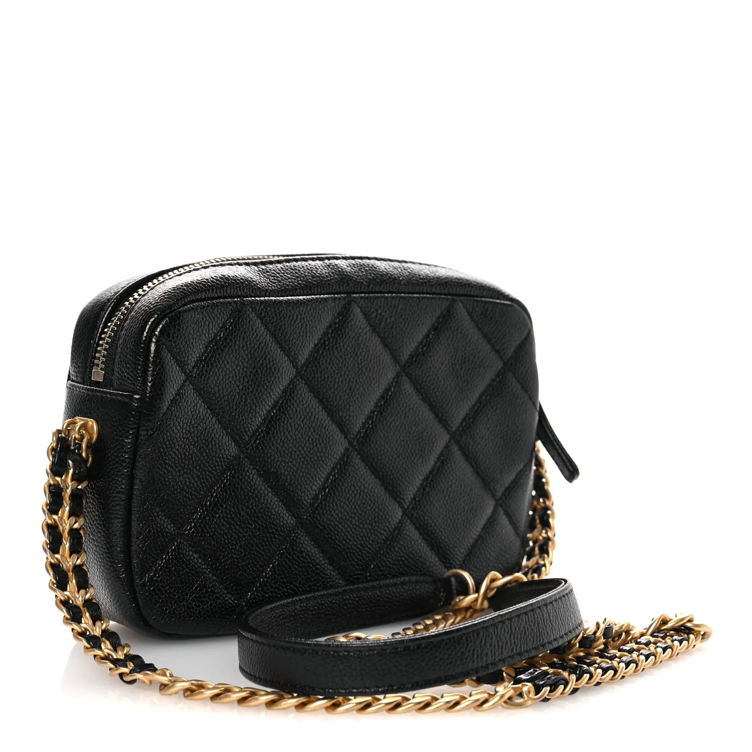 Shiny Caviar Quilted Chain Melody Camera Bag Black
