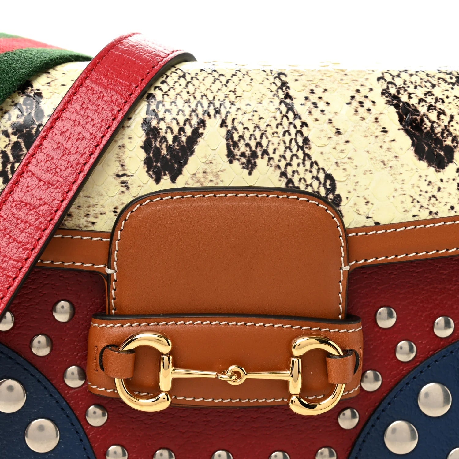 Snakeskin Studded Web Mini Horsebit 1955 Shoulder Bag Multicolor