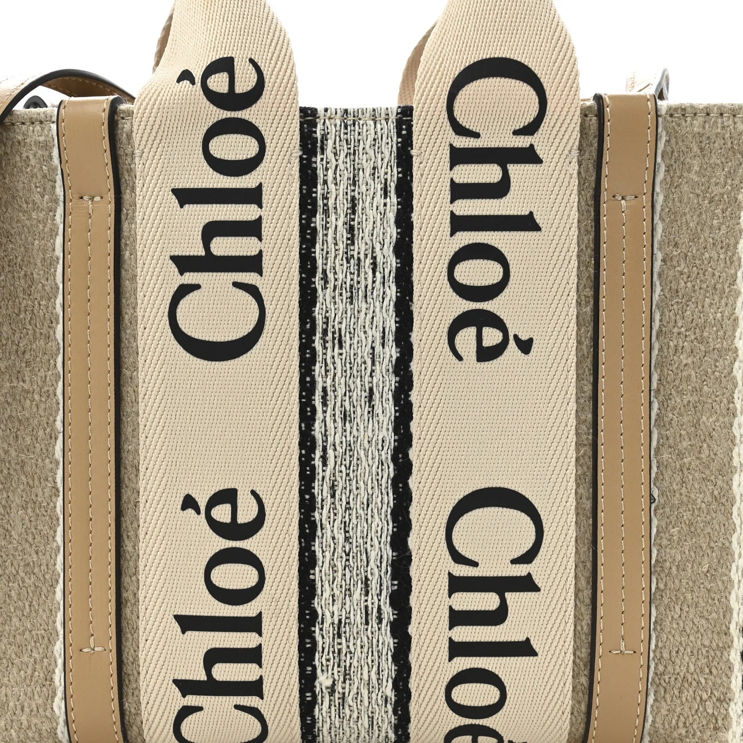 Cotton Calfskin Small Woody Ribbon Tote with Strap Soft Tan