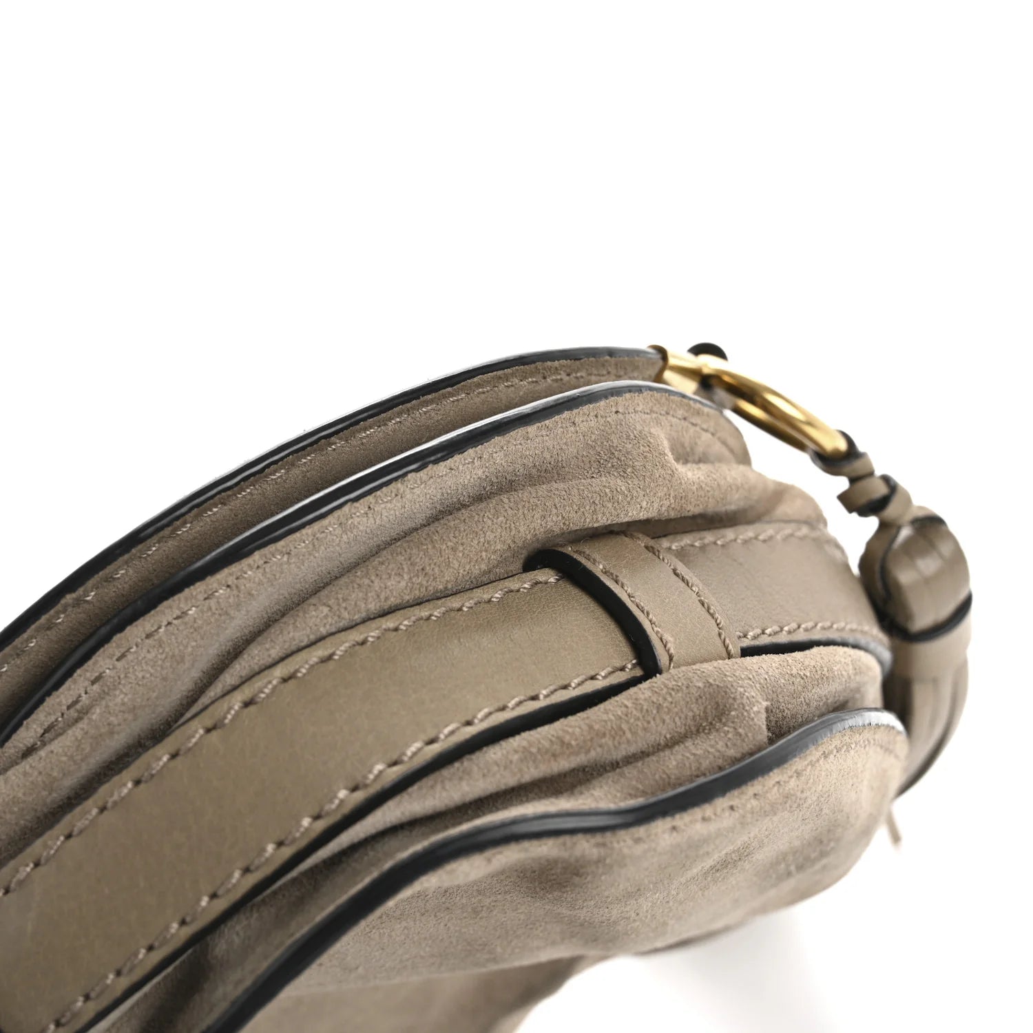 Suede Calfskin Braided Mini Marcie round Crossbody Bag Motty Grey