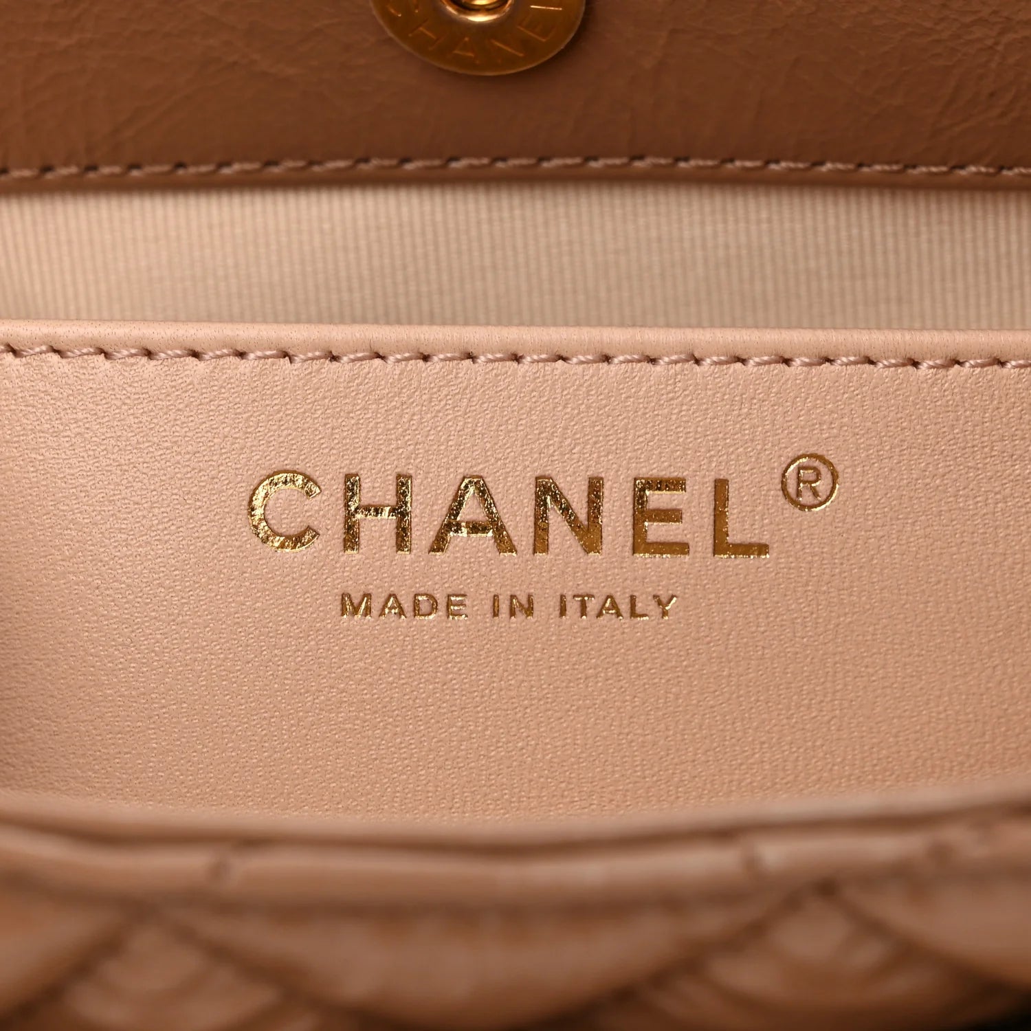 Shiny Crumpled Calfskin Quilted Small Wavy CC Hobo Dark Beige