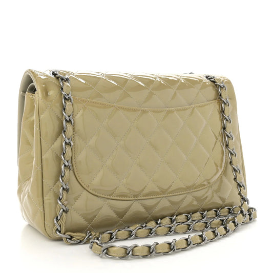 Patent Calfskin Quilted Jumbo Double Flap Grey