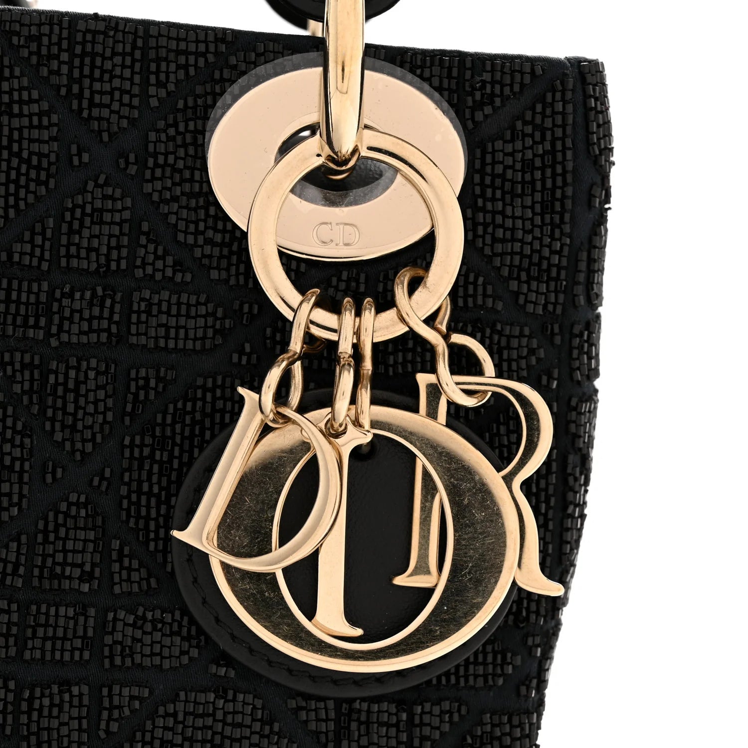 Lambskin Cannage Beaded Embroidery Mini Lady Dior Black