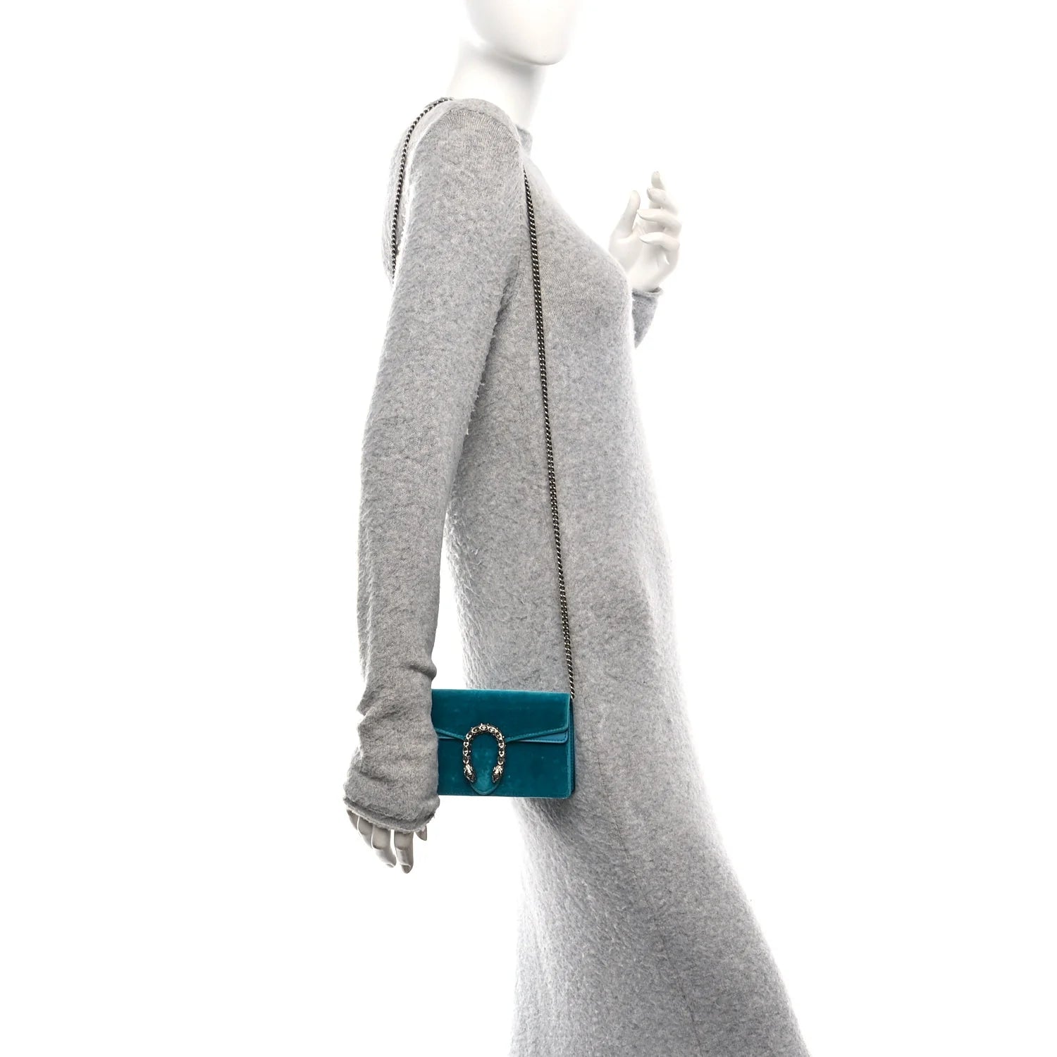 Velvet Super Mini Dionysus Shoulder Bag Pavone Cyan