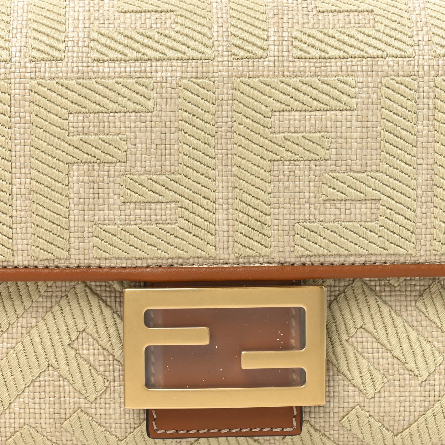 Raffia Vitello King Lucido FF Embroidered Baguette Alchemy Brandy