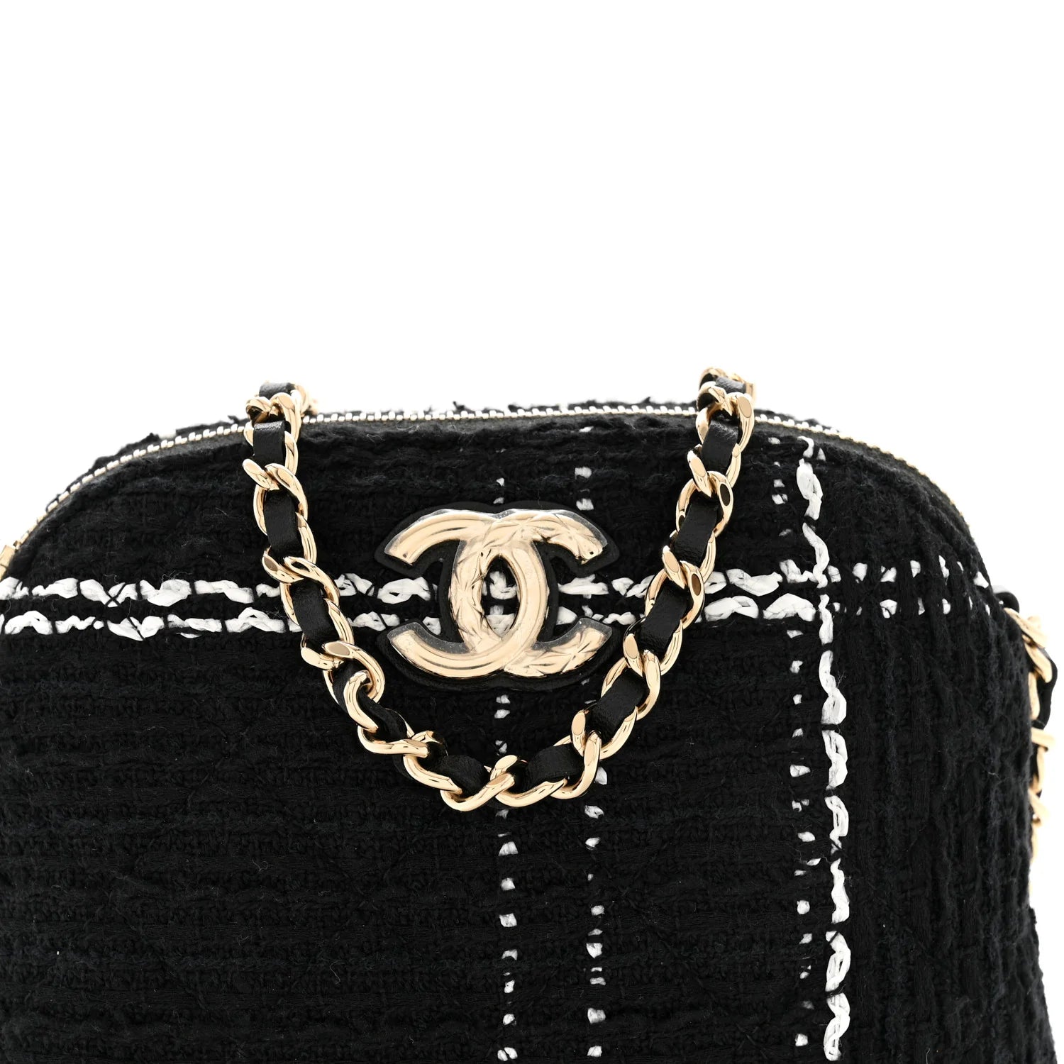 Tweed Quilted Mini Clutch with Chain Black White