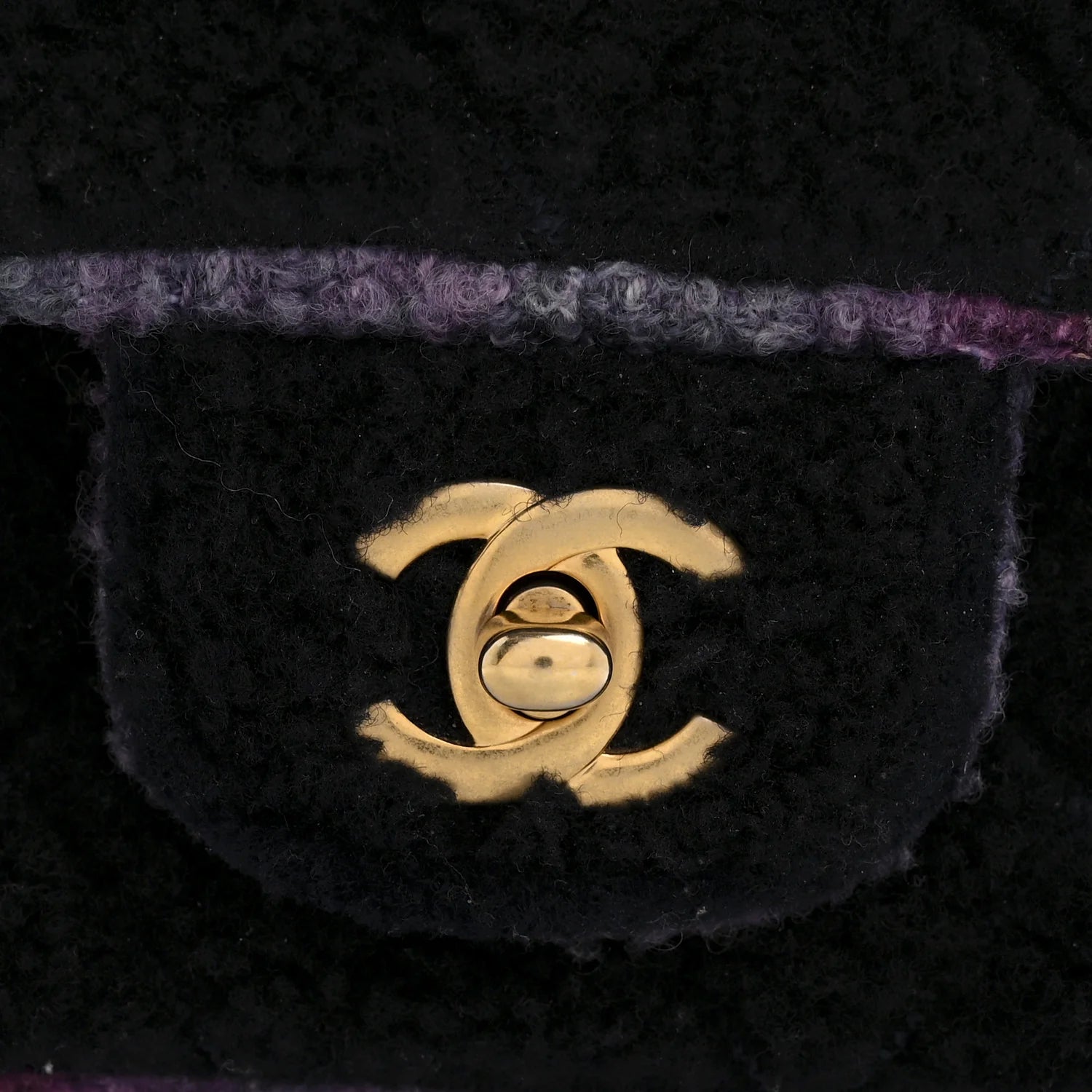 Shearling Tweed Quilted Mini Square Flap Bag Purple