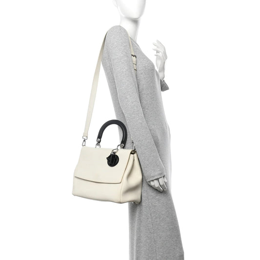 Smooth Calfskin Bi-Color Medium Be Dior Flap White Black