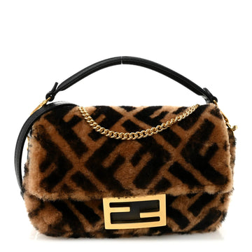 Shearling Vitello Dolce Macro FF 1974 Mini Baguette Tobacco Black