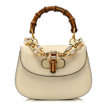 Patent Crystal Mini Bamboo 1947 Top Handle Chain Bag White