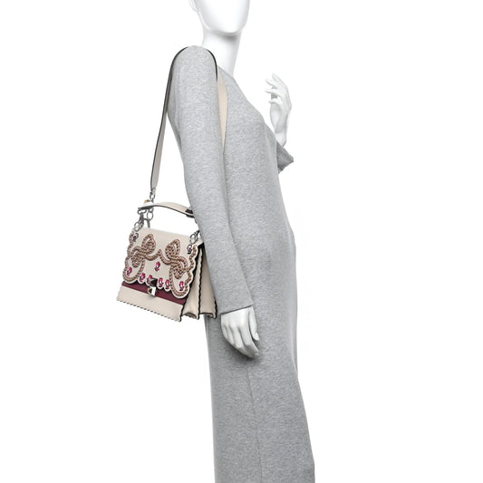 Vitello Liberty Lucido Flowers and Bows Scalloped Studded Kan I Shoulder Bag Camelia Black Cherry