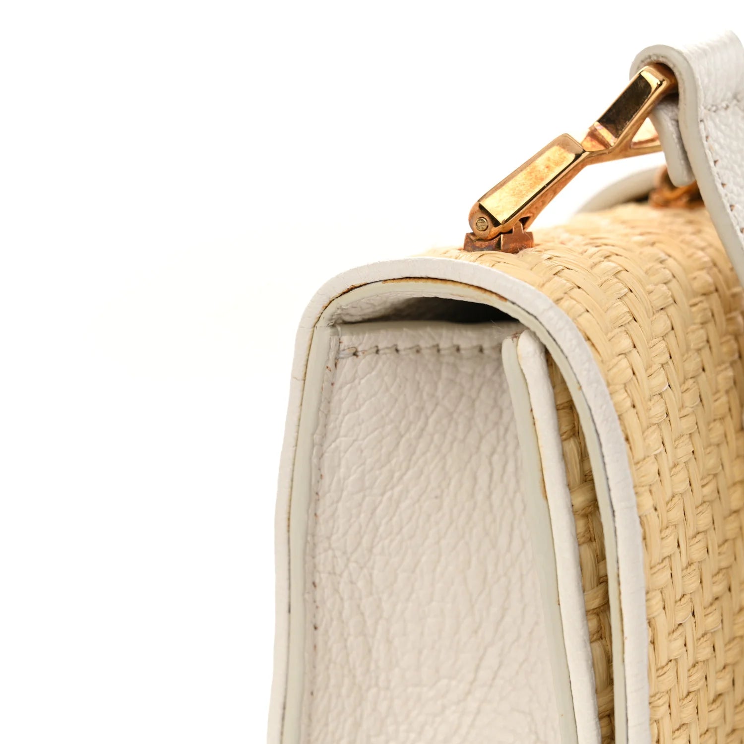 Raffia Madras Crystal Embellished Lady Shoulder Bag Naturale White